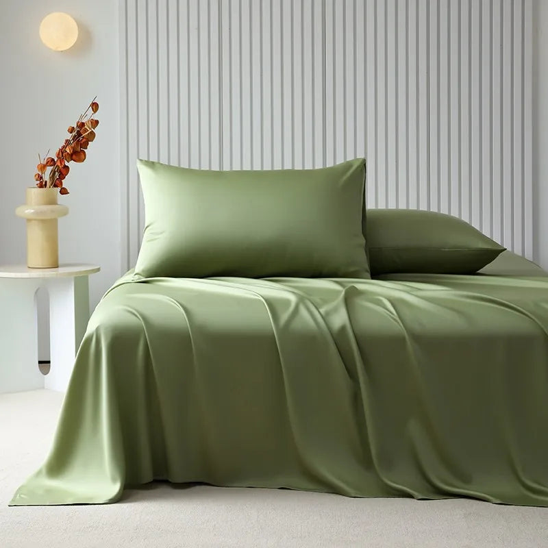 100%Organic Eucalyptus Plain Blue Flat Bed Sheets Lyocell Silky Soft Smooth Breathable Gentle to Skin Pillow shams