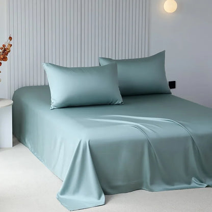 100%Organic Eucalyptus Plain Blue Flat Bed Sheets Lyocell Silky Soft Smooth Breathable Gentle to Skin Pillow shams
