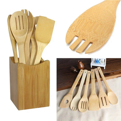 kitchen tools 6pcs Bamboo Spoon Spatula Kitchen Utensil Wooden Cooking Tool Mixing Set