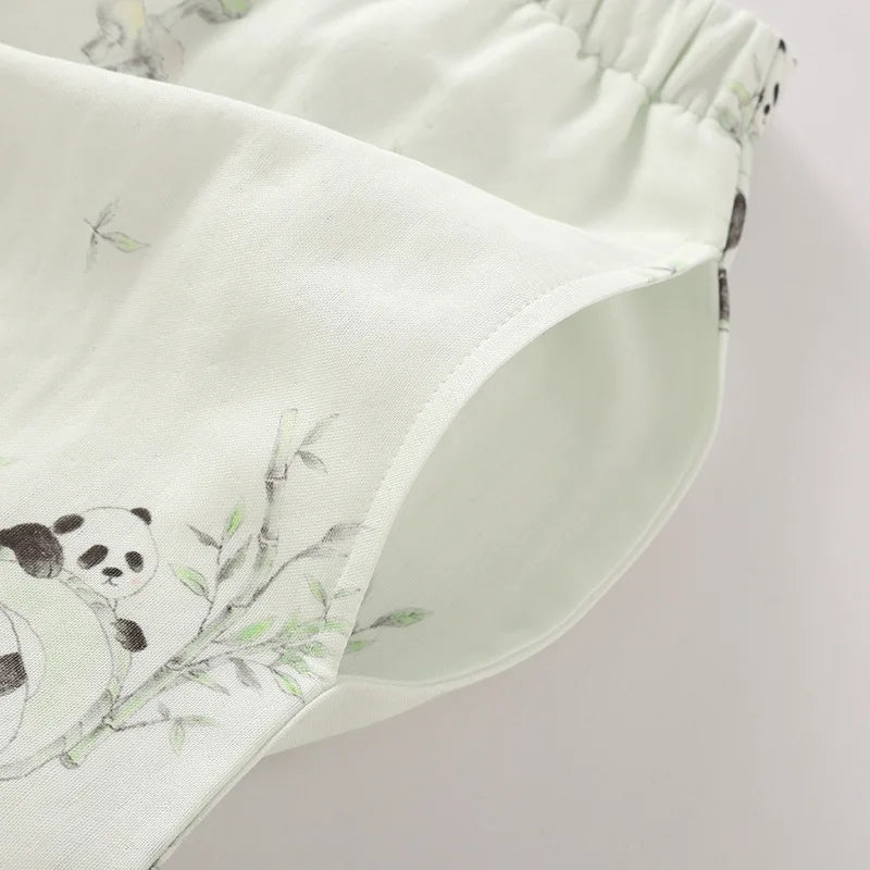 2025 Bamboo Cotton Gauze Pajamas Women's Chinese Retro Style Round Neck Loungewear Thin Nine-quarter Sleeve Loose Home Clothes