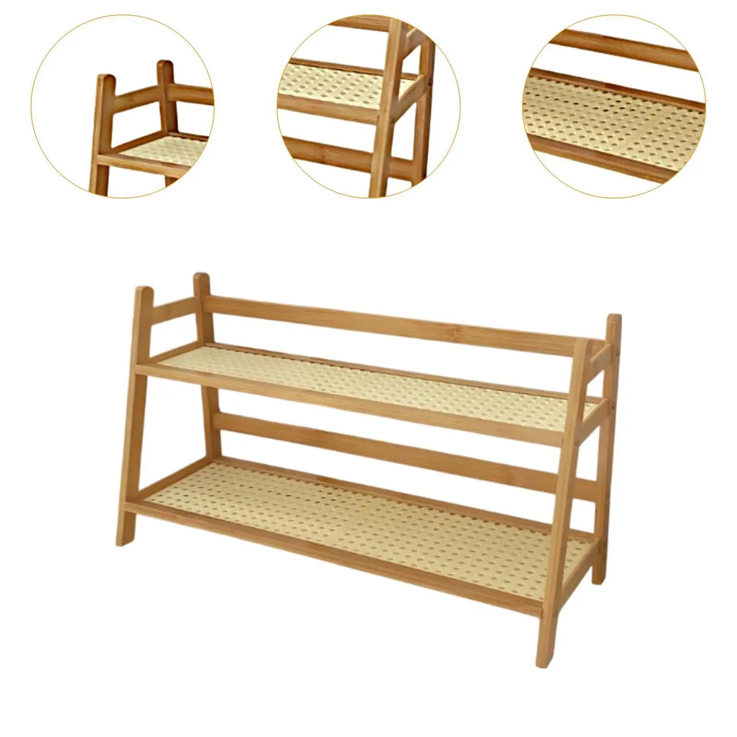 Bamboo Double Layer Rack Plant Stand Flower Pot Stand Desktop Organizer Office Kitchen Rack for Counter Kitchen Bedroom Home