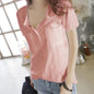 Bamboo Cotton Short Sleeve T Shirt Women Summer V Neck Half Open Neck Solid Color Versatile Top
