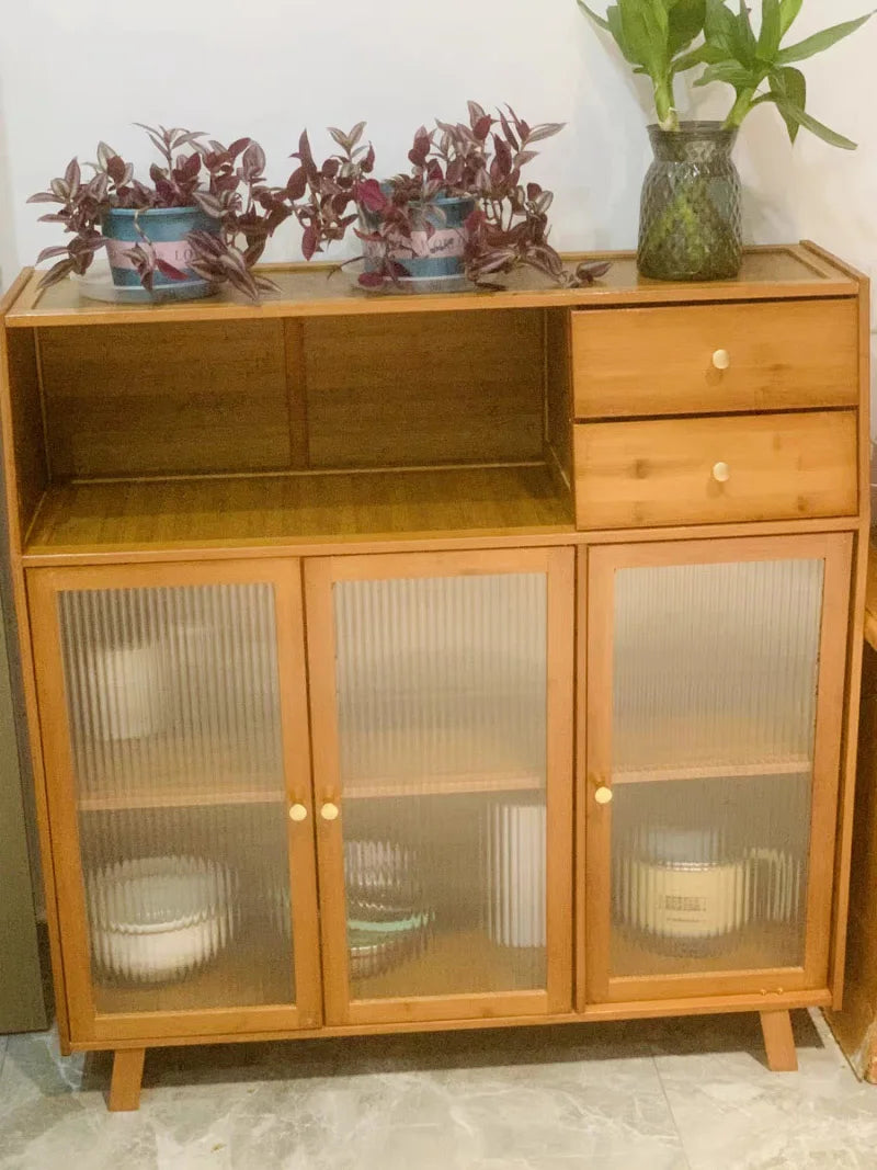 dining room Bamboo solid wood kitchen cabinets furniture sideboard side table furniture living room alacena Display cabinet