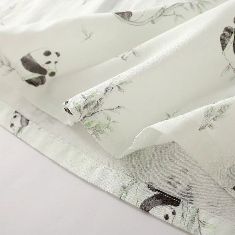 2025 Bamboo Cotton Gauze Pajamas Women's Chinese Retro Style Round Neck Loungewear Thin Nine-quarter Sleeve Loose Home Clothes