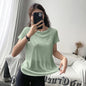 Bamboo Yarn Breathable Short-sleeved Sports Top Hollow Cross-beautiful Back Yoga Clothes Blouse Loose Round Neck Fitness Clothes