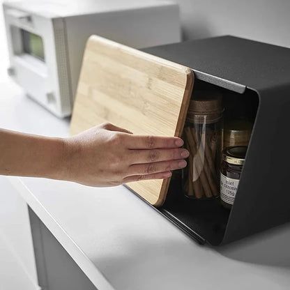 Bamboo Bread Box for Kitchen Storage,Airtight Food Container for Snacks Organization,Multi-Purpose Pantry Organizer with Handles