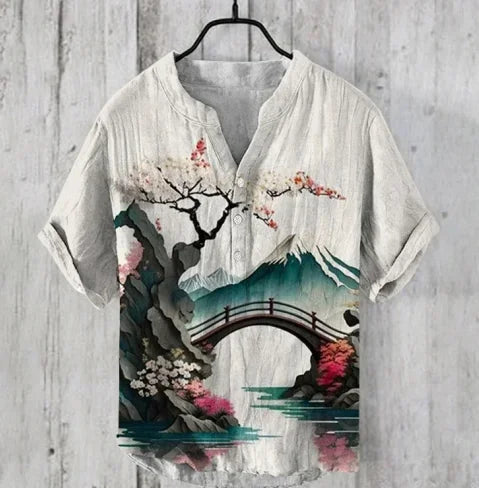 Men's and women's spring and summer cartoon characters bamboo linen loose V-neck short sleeve 2024 cheap and affordable T-shirt