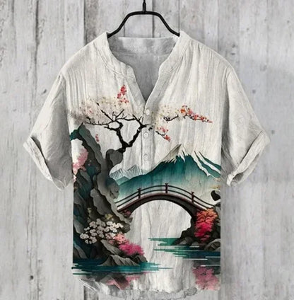 Men's and women's spring and summer cartoon characters bamboo linen loose V-neck short sleeve 2024 cheap and affordable T-shirt