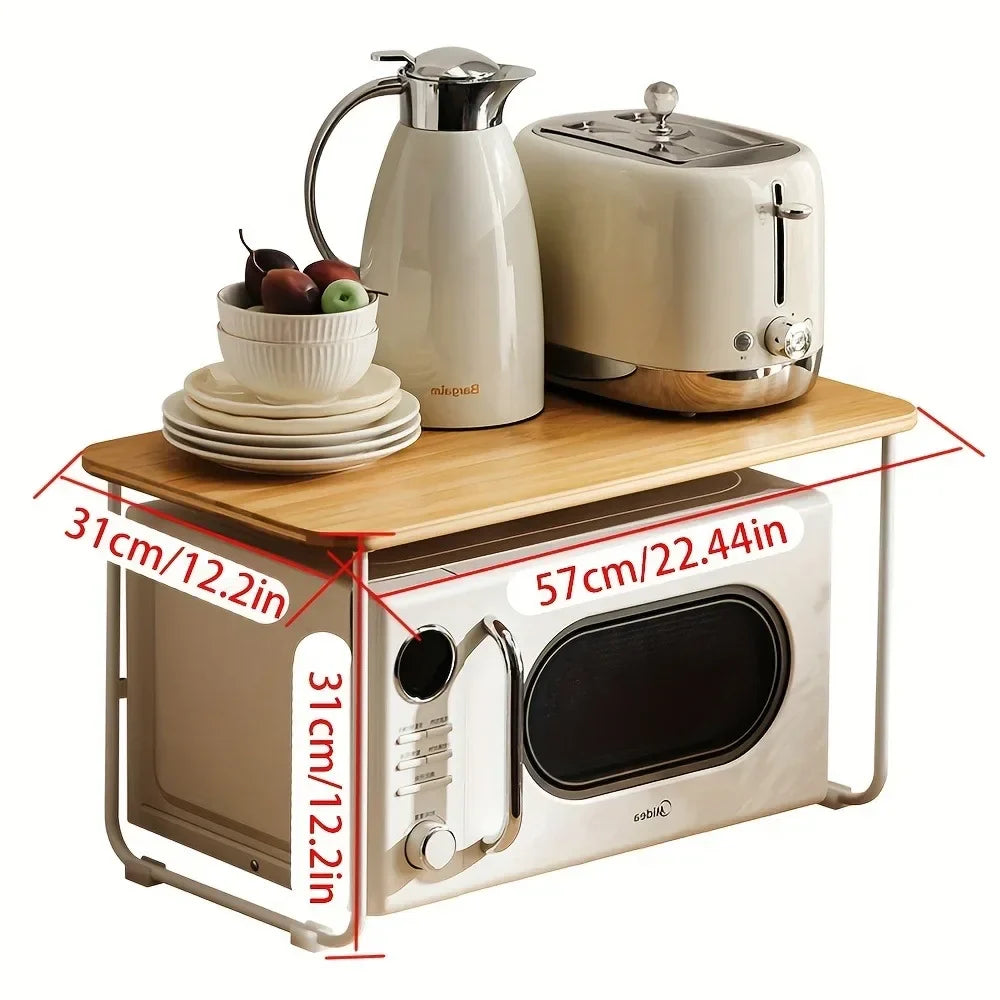 Bamboo Microwave Storage Rack Adjustable Kitchen Table Oven Cooker Organizer Shelf 1 Layer Household Desk Spice Condiment Holder